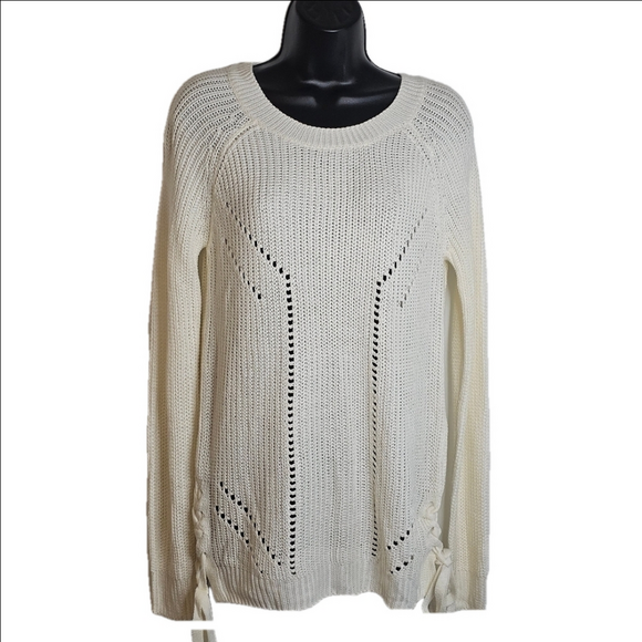SO Sweaters - So Brand Cream Sweater, with Cutout Design and Side Gather Ties, Women's size M
